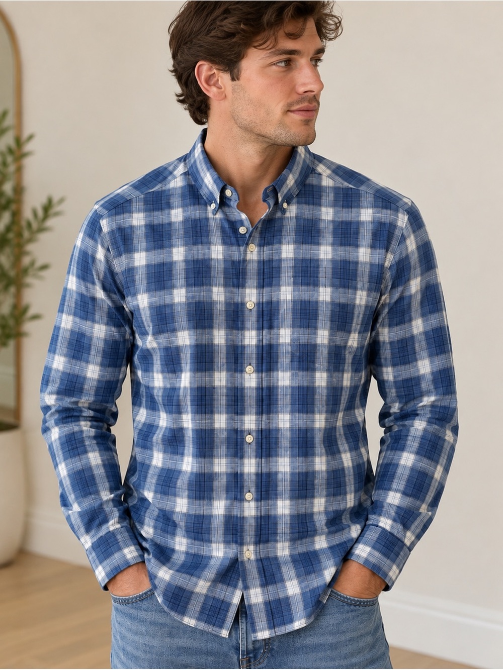 UNTUCKit Men’s Blue Plaid Wrinkle Free Button Down Shirt Medium
